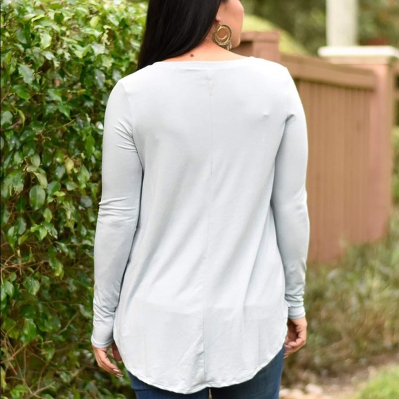 Grey Mist Basic Vneck Long Sleeve Tee - Picture 2 of 3